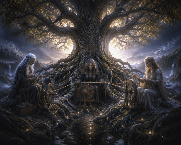 L'arbre Yggdrasil représentant l'univers des Nornes